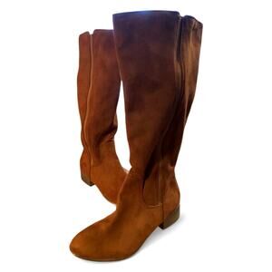Time & Tru Women's Boots 11 Wide Brown Faux Suede Side Zip Up Low Chunky Heel